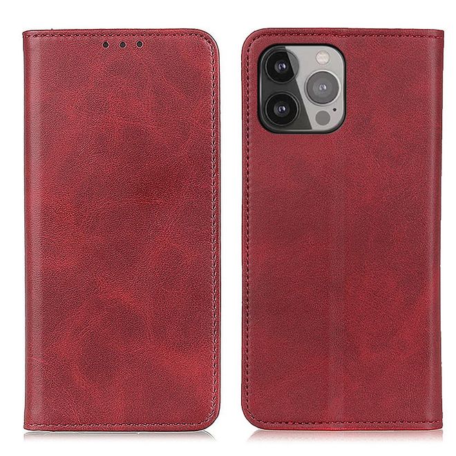 iPhone 13 Pro Max Handy Hülle - Classic V Leder Bookcover Series - rot