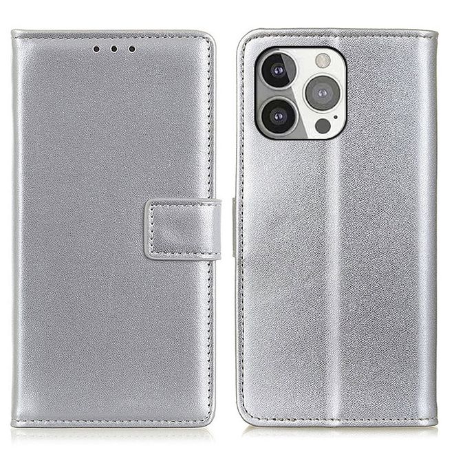 iPhone 13 Pro Phone Case - Classic II Leather Bookcover Series - Silver