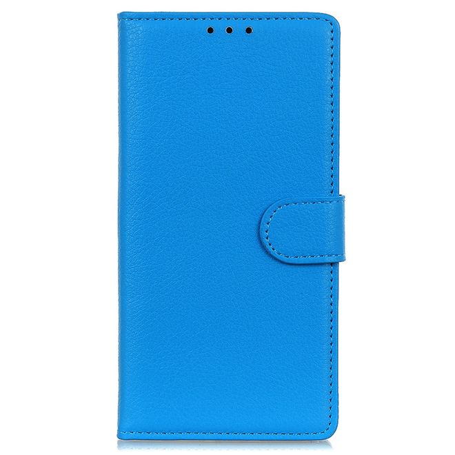 iPhone 13 Pro Handy Hülle - Litchi Leder Bookcover Series - blau