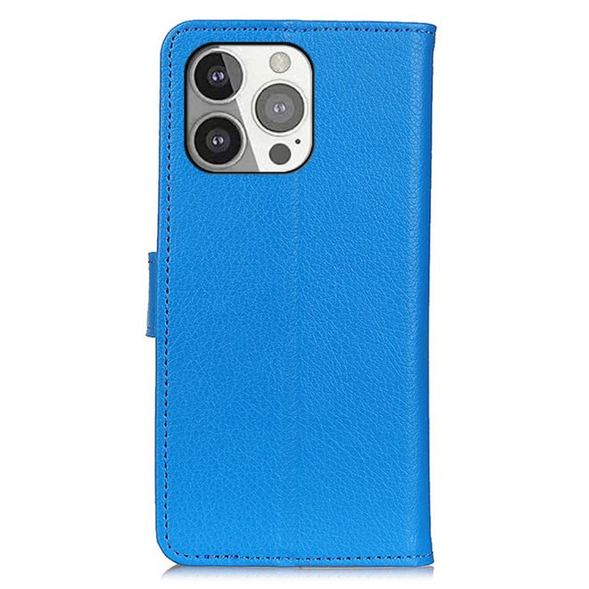 iPhone 13 Pro Handy Hülle - Litchi Leder Bookcover Series - blau