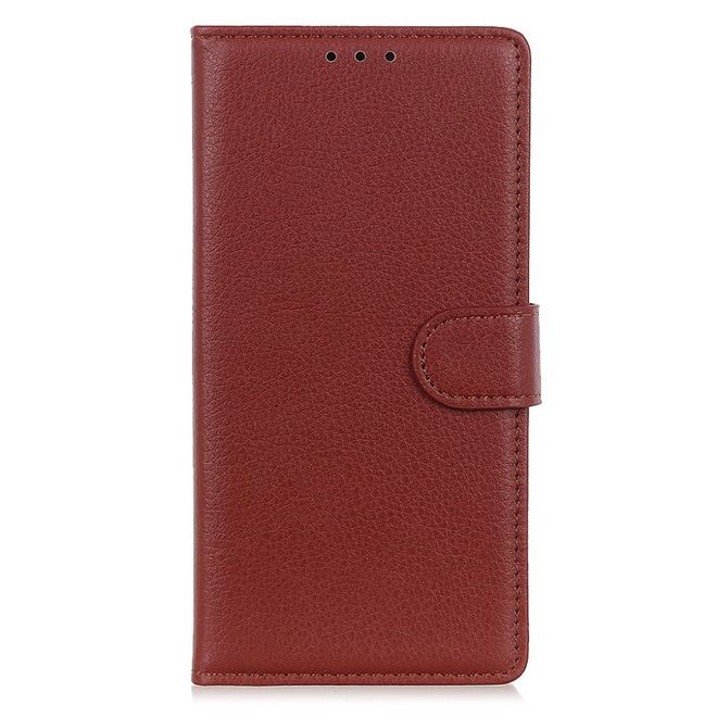 iPhone 13 Pro Handy Hülle - Litchi Leder Bookcover Series - braun