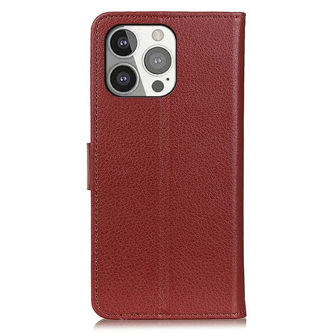 iPhone 13 Pro Handy Hülle - Litchi Leder Bookcover Series - braun