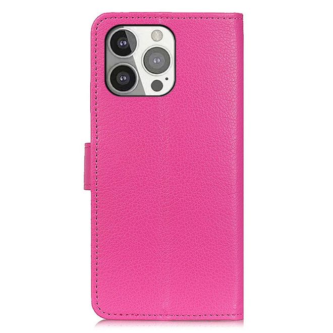Étui pour iPhone 13 Pro - Collection Litchi Leather Bookcover - Rose