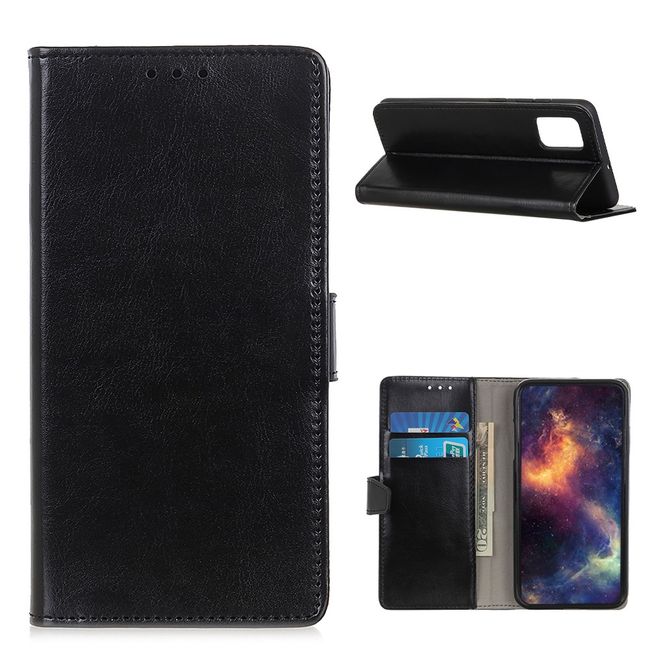 Samsung Galaxy A02s Handyhülle - Crazy Horse Leder Bookcover Series - schwarz
