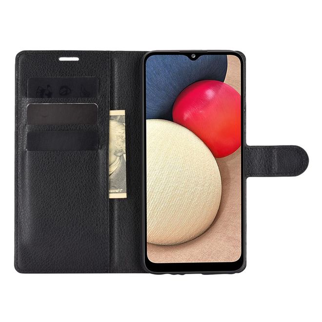 Samsung Galaxy A02s Handy Hülle - Litchi Leder Bookcover Series - schwarz