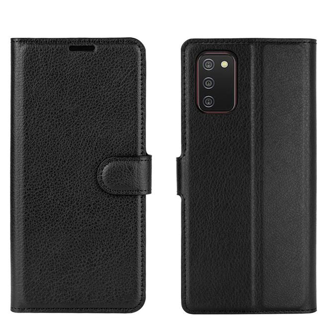 Samsung Galaxy A02s Handy Hülle - Litchi Leder Bookcover Series - schwarz