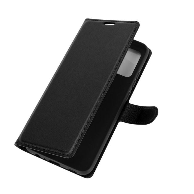 Samsung Galaxy A02s Handy Hülle - Litchi Leder Bookcover Series - schwarz