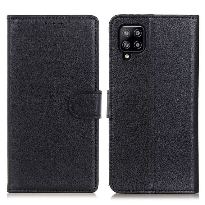 Samsung Galaxy A22 4G Handy Hülle - Litchi Leder Bookcover Series - schwarz
