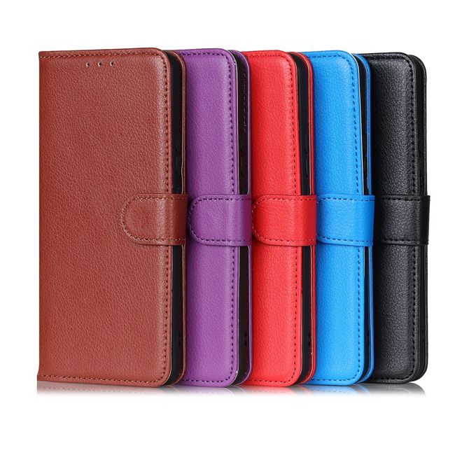 iPhone 13 Pro Max Handy Hülle - Litchi Leder Bookcover Series - schwarz