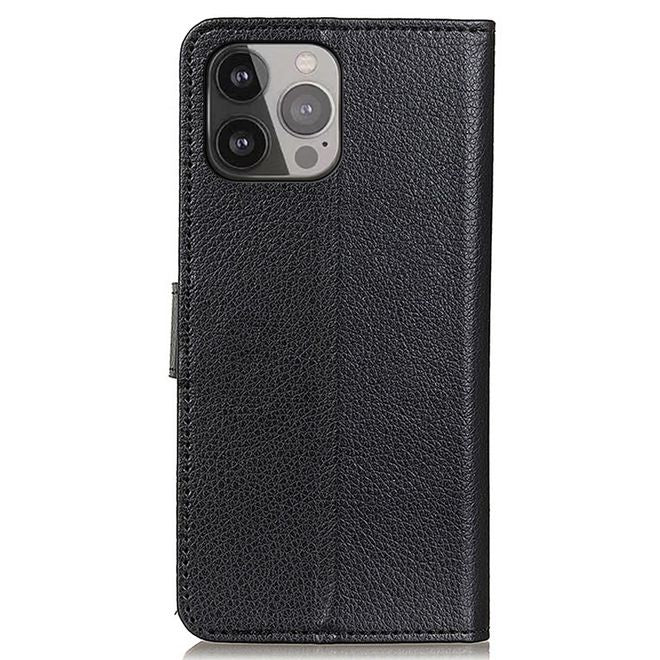 iPhone 13 Pro Max Handy Hülle - Litchi Leder Bookcover Series - schwarz