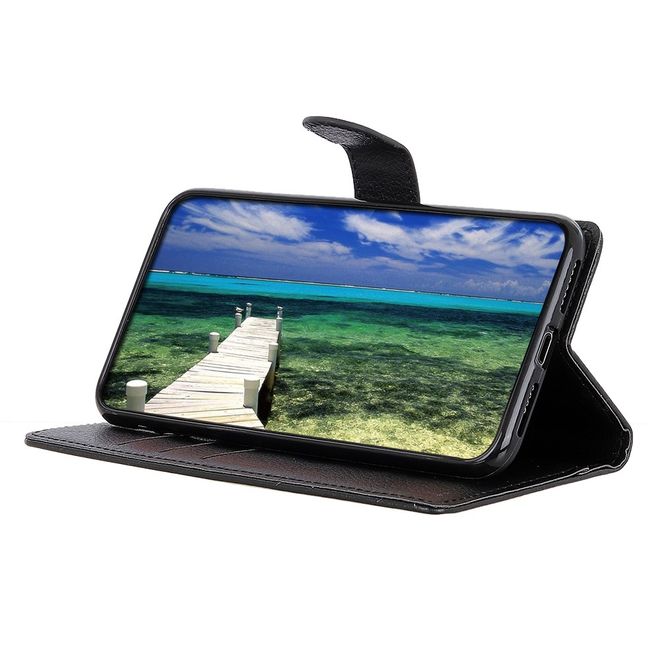 iPhone 13 Pro Max Handy Hülle - Litchi Leder Bookcover Series - schwarz
