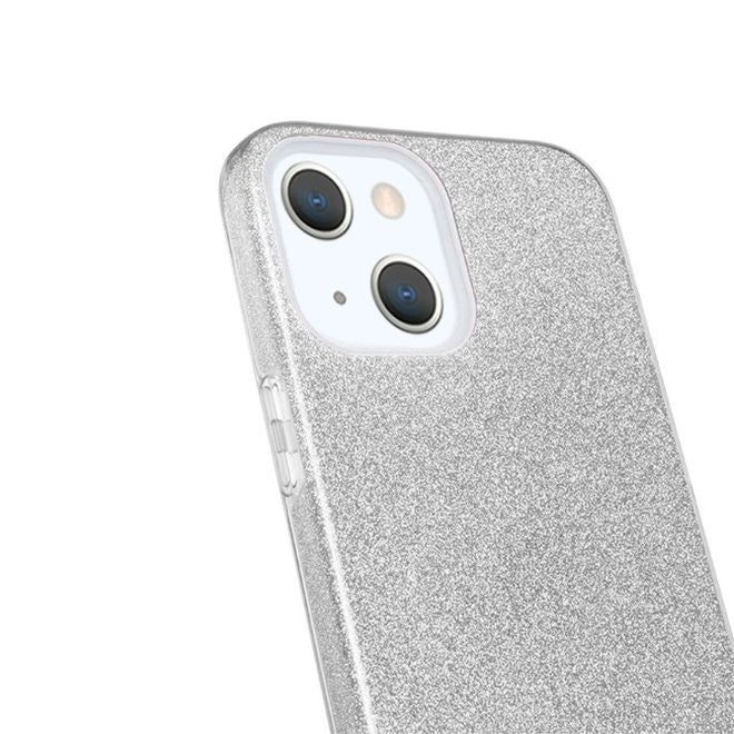 iPhone 13 mini Hülle - Glitzer Hardcase - silber