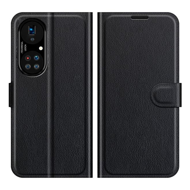 Huawei P50 Pro Handy Hülle - Litchi Leder Bookcover Series - schwarz