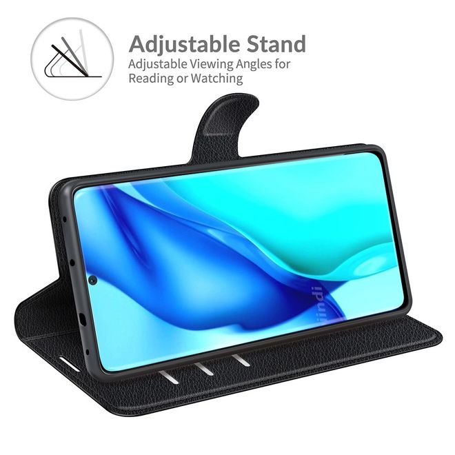 Huawei P50 Pro Handy Hülle - Litchi Leder Bookcover Series - schwarz