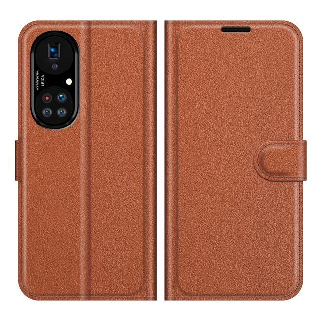Huawei P50 Pro Handy Hülle - Litchi Leder Bookcover Series - braun