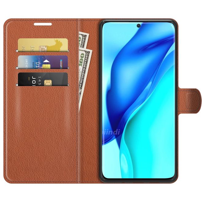 Huawei P50 Pro Handy Hülle - Litchi Leder Bookcover Series - braun