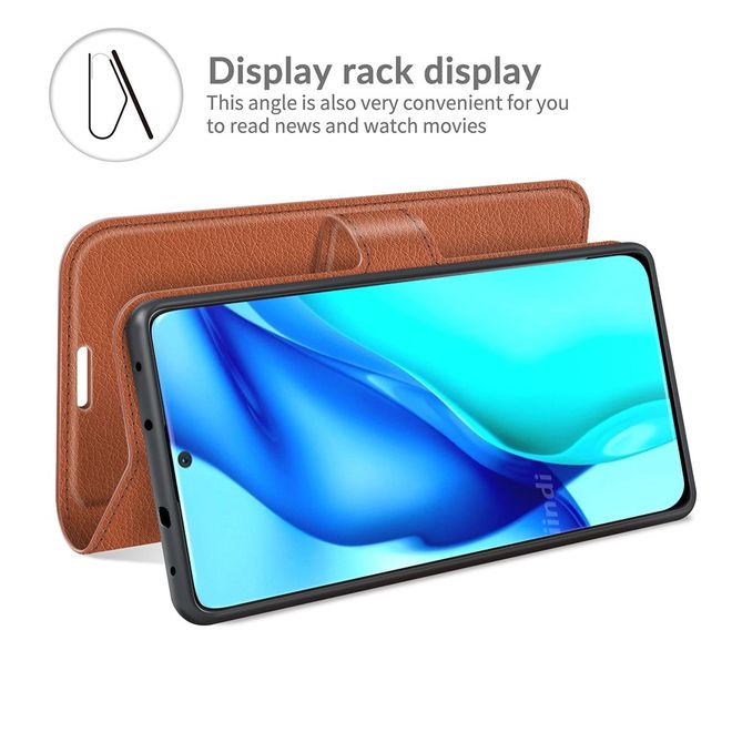 Huawei P50 Pro Handy Hülle - Litchi Leder Bookcover Series - braun