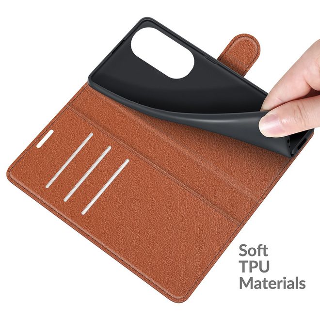 Huawei P50 Pro Handy Hülle - Litchi Leder Bookcover Series - braun