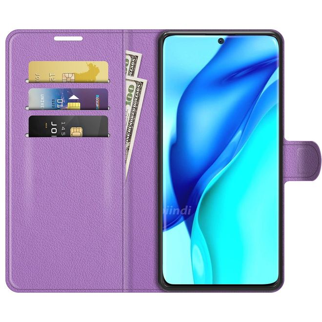 Huawei P50 Pro Handy Hülle - Litchi Leder Bookcover Series - purpur