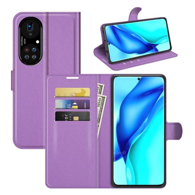 Huawei P50 Pro Handy Hülle - Litchi Leder Bookcover Series - purpur