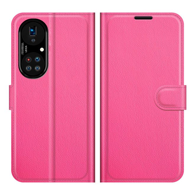 Huawei P50 Pro Handy Hülle - Litchi Leder Bookcover Series - rosa