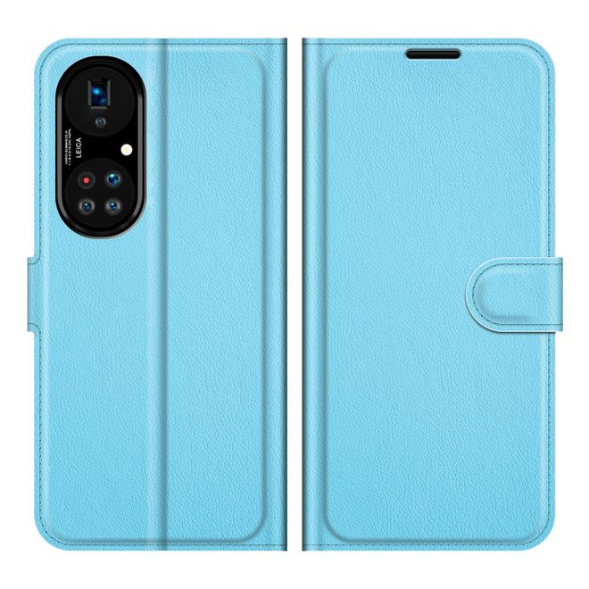 Huawei P50 Pro Handy Hülle - Litchi Leder Bookcover Series - blau