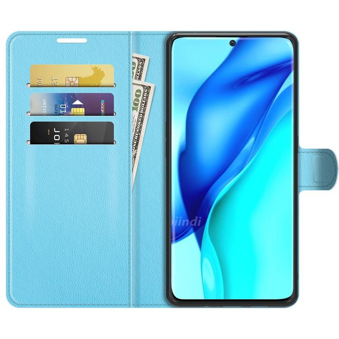 Huawei P50 Pro Handy Hülle - Litchi Leder Bookcover Series - blau