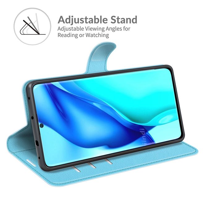 Huawei P50 Pro Handy Hülle - Litchi Leder Bookcover Series - blau
