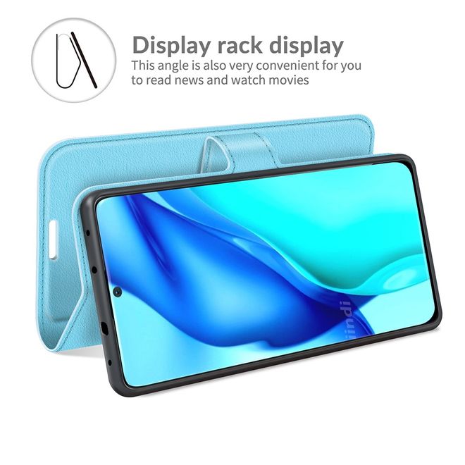 Huawei P50 Pro Handy Hülle - Litchi Leder Bookcover Series - blau