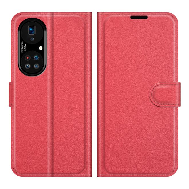 Huawei P50 Pro Handy Hülle - Litchi Leder Bookcover Series - rot