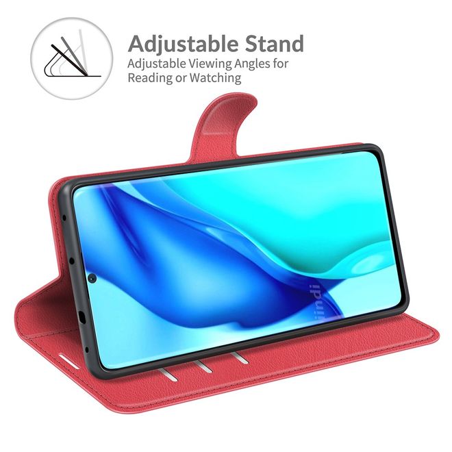 Huawei P50 Pro Handy Hülle - Litchi Leder Bookcover Series - rot