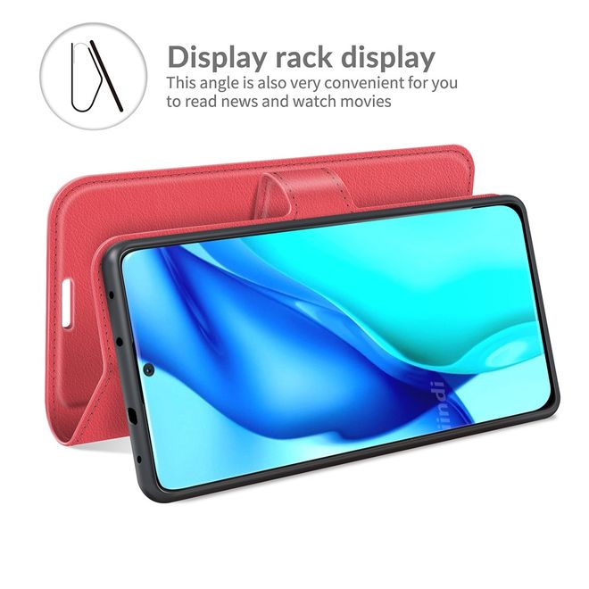 Huawei P50 Pro Handy Hülle - Litchi Leder Bookcover Series - rot