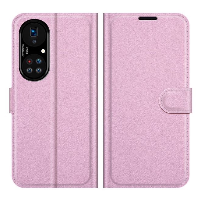 Huawei P50 Pro Handy Hülle - Litchi Leder Bookcover Series - pink