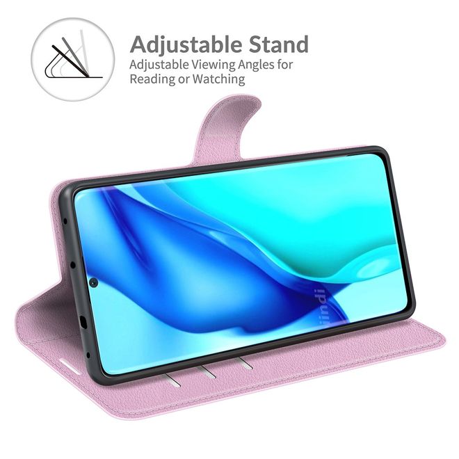 Huawei P50 Pro Handy Hülle - Litchi Leder Bookcover Series - pink