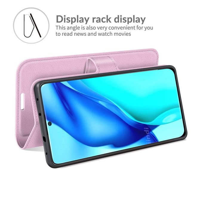 Huawei P50 Pro Handy Hülle - Litchi Leder Bookcover Series - pink