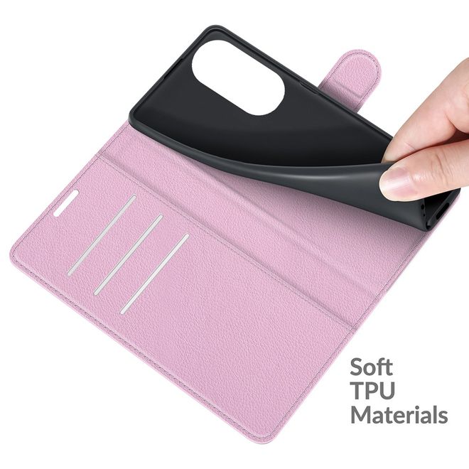 Huawei P50 Pro Handy Hülle - Litchi Leder Bookcover Series - pink