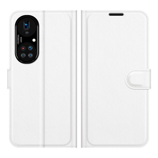 Huawei P50 Pro Handy Hülle - Litchi Leder Bookcover Series - weiss