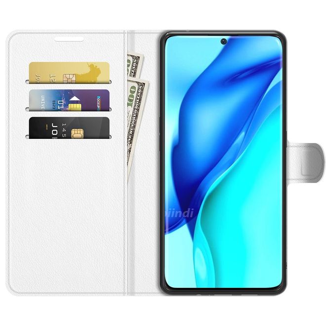 Huawei P50 Pro Handy Hülle - Litchi Leder Bookcover Series - weiss