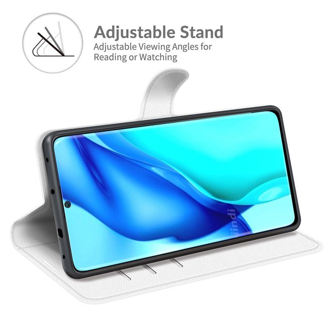 Huawei P50 Pro Handy Hülle - Litchi Leder Bookcover Series - weiss