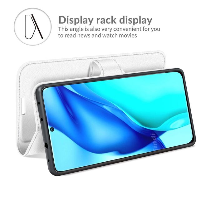 Huawei P50 Pro Handy Hülle - Litchi Leder Bookcover Series - weiss