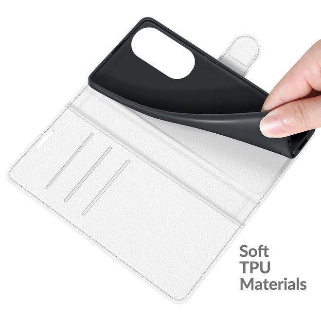 Huawei P50 Pro Handy Hülle - Litchi Leder Bookcover Series - weiss