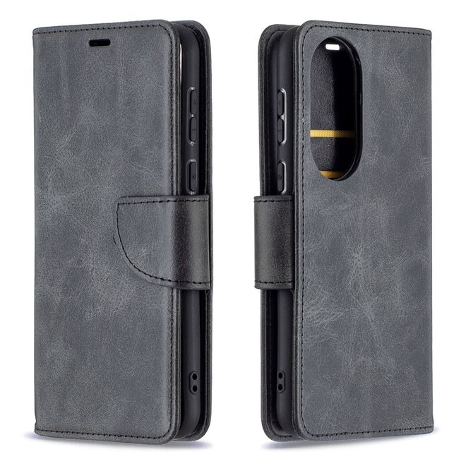 Huawei P50 Handy Hülle - Klassisches Leder Bookcover - schwarz