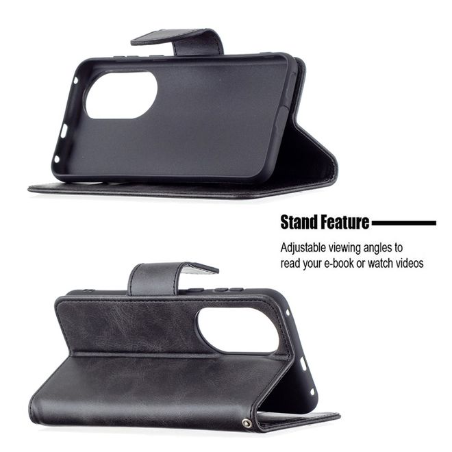 Huawei P50 Handy Hülle - Klassisches Leder Bookcover - schwarz