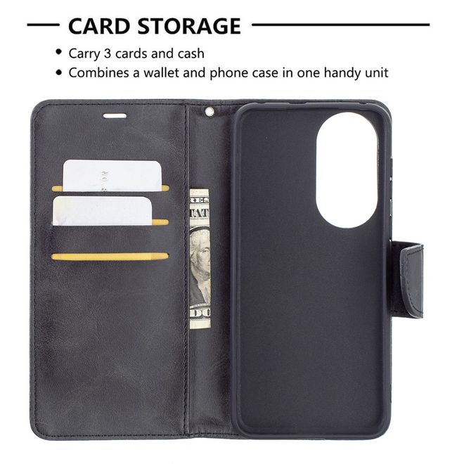 Huawei P50 Handy Hülle - Klassisches Leder Bookcover - schwarz