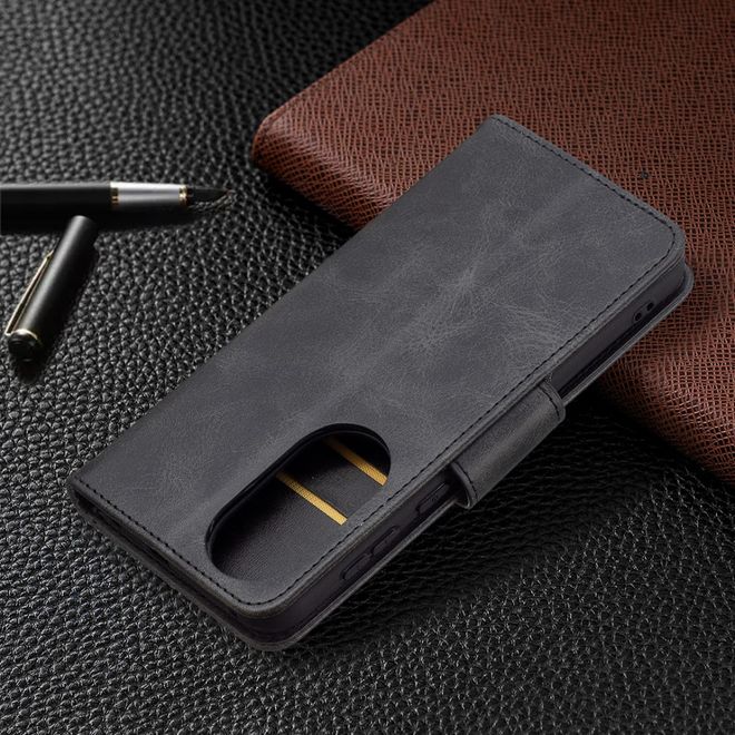 Huawei P50 Handy Hülle - Klassisches Leder Bookcover - schwarz
