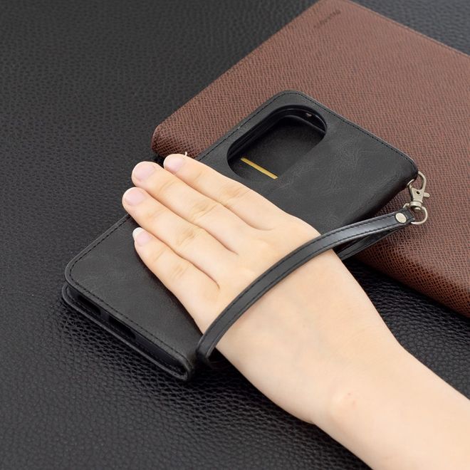 Huawei P50 Handy Hülle - Klassisches Leder Bookcover - schwarz