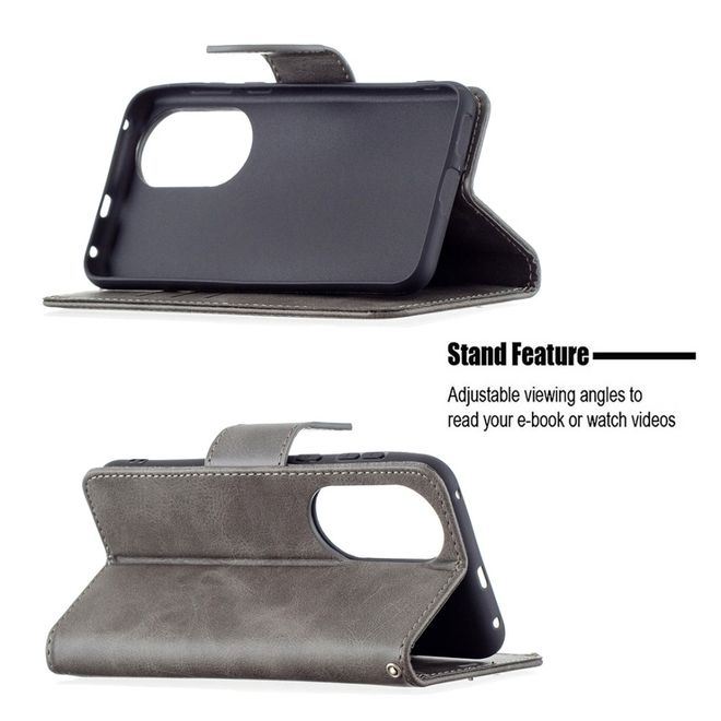 Huawei P50 Handy Hülle - Klassisches Leder Bookcover - grau