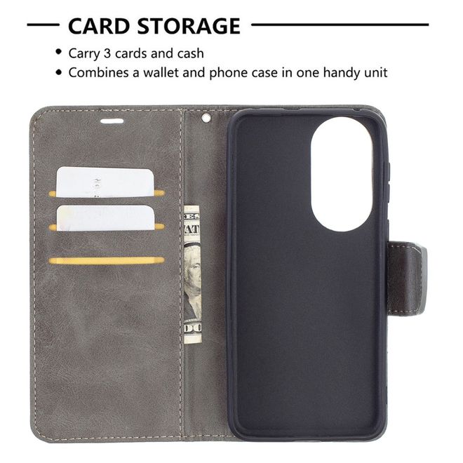 Huawei P50 Handy Hülle - Klassisches Leder Bookcover - grau