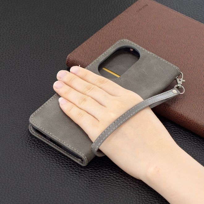 Huawei P50 Handy Hülle - Klassisches Leder Bookcover - grau