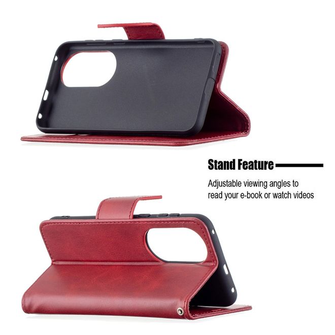 Huawei P50 Handy Hülle - Klassisches Leder Bookcover - rot